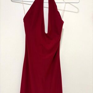 New Windsor Wine Color Backless Halter Dress